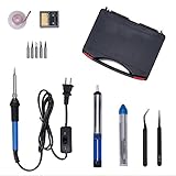 Full Set 60W Adjustable Temperature ON/OFF Switch Welding Soldering Iron Kit with Solder Sucker,Desoldering Wick, Solder Wire, Anti-static Tweezers and Stand with Cleaning Sponge