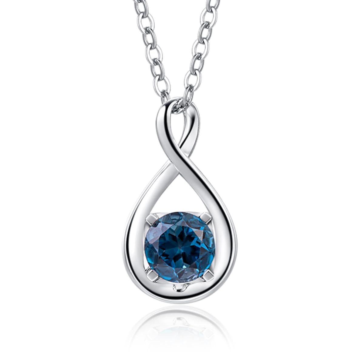 FANCIME 14K Solid White Gold Genuine London Blue Topaz Necklace December Birthstone Infinity Pendant with 925 Sterling Silver Chain Christmas Anniversary Birthday Fine Jewellery Gift for Women Her