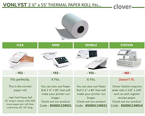 Clover Flex Mini and Mobile 2 1/4 x 50 Thermal Paper Rolls (10 rolls)