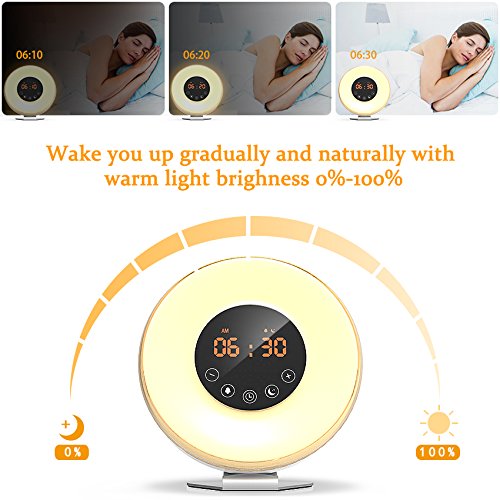Wake Up Light Alarm Clock,Valoin Digital LED Alarm Clock with 7 Colors Night Light Sunrise and Sunset Simulation, 6 Natural Sounds and FM Radio for Adults and Kids
