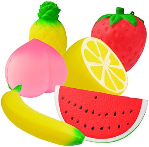 SUMERSHA 6pcs Jumbo Squishies Slowly Rising Fruit Squishes Squeezed Toy Peach Banana Lemon Watermelon Pineapple Stress Relief Toys For Kids and Adults