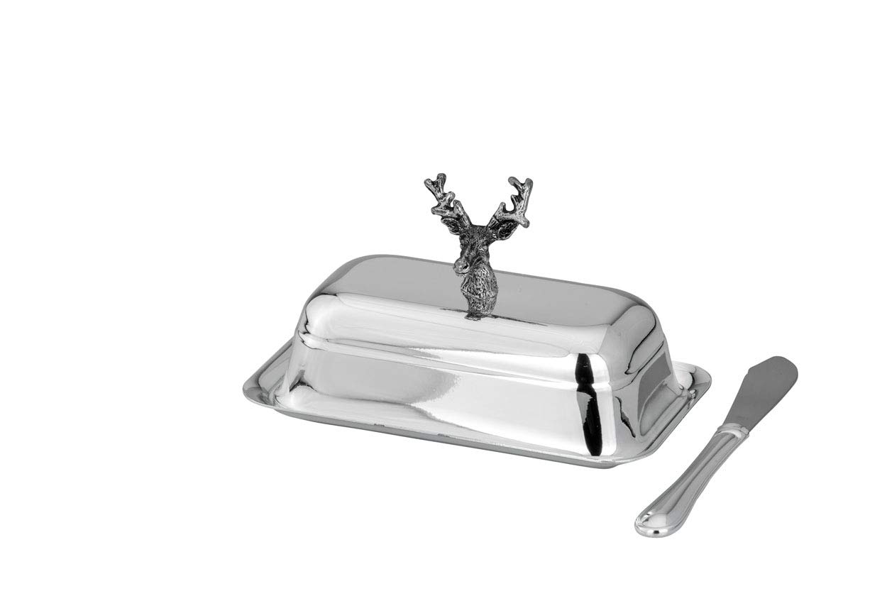 k/A Butter Dish with Stag Head Silver Serving Dish Butter Dish with Stag for 1/4 Pound Butter