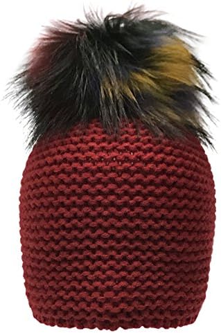 Childrens Unisex Outdoor Warm Stylish Winter Beanie Hat with Detacahable Pom Pom and Knit Design - Made with Real Fur