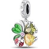 CYCUFF 925 Sterling Silver Charms Suitable for Bracelets Charms Beads, Charm Necklaces Jewellery Gift for Women Family Friends (Fresh Clover Zircon Charm)