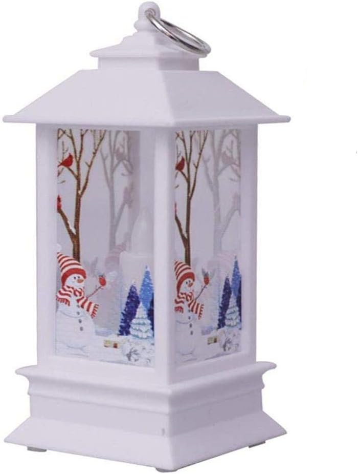 Awolf Christmas Lantern, Vintage Flame Effect LED Lantern, Battery Operated Lighted Christmas Scene Lantern, Christmas Holiday Home Decor (A)