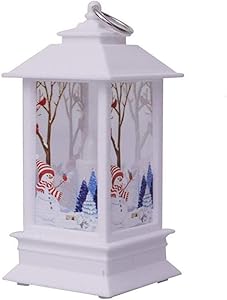 Awolf Christmas Lantern, Vintage Flame Effect LED Lantern, Battery Operated Lighted Christmas Scene Lantern, Christmas Holiday Home Decor (A)