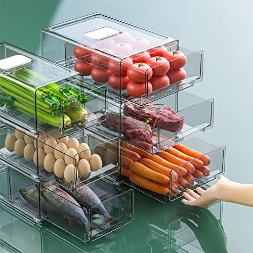 Photo 1 of YekouMax Pantry Organizers and Storage Bins, Refrigerator Organizer, Plastic Stackable Storage Bins with Drawers, Pull-Out Cabinet Containers for Fridge Kitchen Office (2 PACK, Extra Large & Medium)