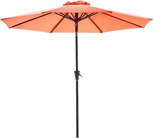 Amazon Com Bluu Patio Umbrella 9 Ft Outdoor Table Market Umbrellas With Push Button Tilt And Crank 8 Ribs Orange Garden Outdoor