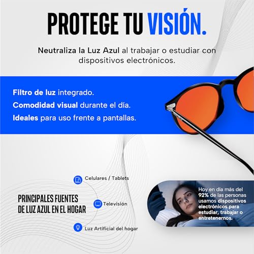 Sleep Ritual Lentes para Dormir Unisex. Lentes para Computadora, Celular o Tablet Nocturnos con Filtro de Luz Azul Avanzado con bloqueo del 97%.