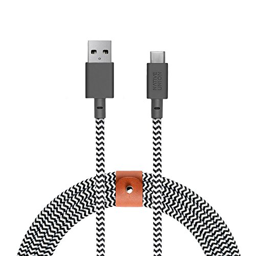 Native Union Belt Cable XL USB-C to USB-A - 10ft Ultra-Strong Charging Cable with Leather Strap for Samsung Galaxy Note 9 / S9, Sony XZ, LG V20 / G7, HTC 10 / U12+, Google Pixel 2/3 and More (Zebra)