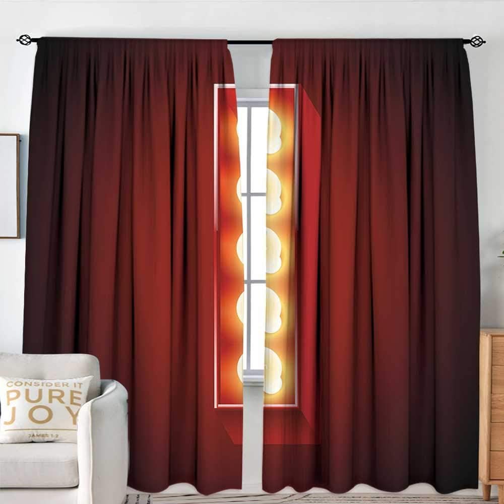 NUOMANAN Home Decoration Thermal Insulated Curtains Letter I,Retro Cinema Theater Vivid Color Scheme Writing Systems Capitalized I,Vermilion Yellow Black,for Bedroom,Nursery,Living Room 100"x96"
