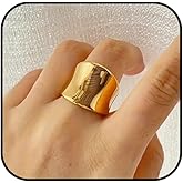 WETMT Gold Chunky Rings for Women Statement Wide Metal Round Band Rings Dainty Thumb Knuckle Thick Rings Non Tarnish Vintage Geometric Rings Simple Jewelry Accessories