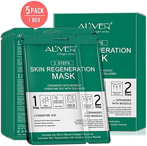 3 In 1 Facial Mask Sheet with Neck Mask, Collagen Essence Hyaluronic Acid Face Mask + Repair Cream for Aging Skin, Wrinkles, Enlarged Pores, Dryness, Lifting and Hydrating, Skin Moisturizing, 5 Pack