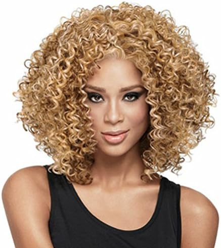 TKEKON Short Curly Wigs for Black Women Heat Resistant Fiber Afro Kinky Wig Come with Wig Cap (Blonde)