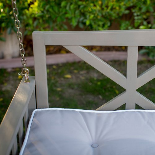 Modern Cottonwood Deep Seating Porch Swing Bed with Cushion Constructed of Eucalyptus Wood in Gray Glaze Finish 64L x 28D x 21H in.