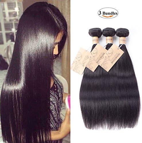 Brazilian Hair 3 Bundles 12 14 16in 300g Straight 8A Grade Virgin Remy Human Hair Weaves Extensions Natural Black by MONIKAHAIR