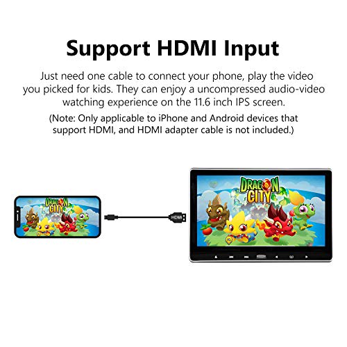 2019 New 11.6 Inch 1080P HD Digital Multimedia Monitor Super-Thin Car Headrest DVD Player, Eonon Headrest Monitors with HDMI Port and Remote Control USB and SD-L0318