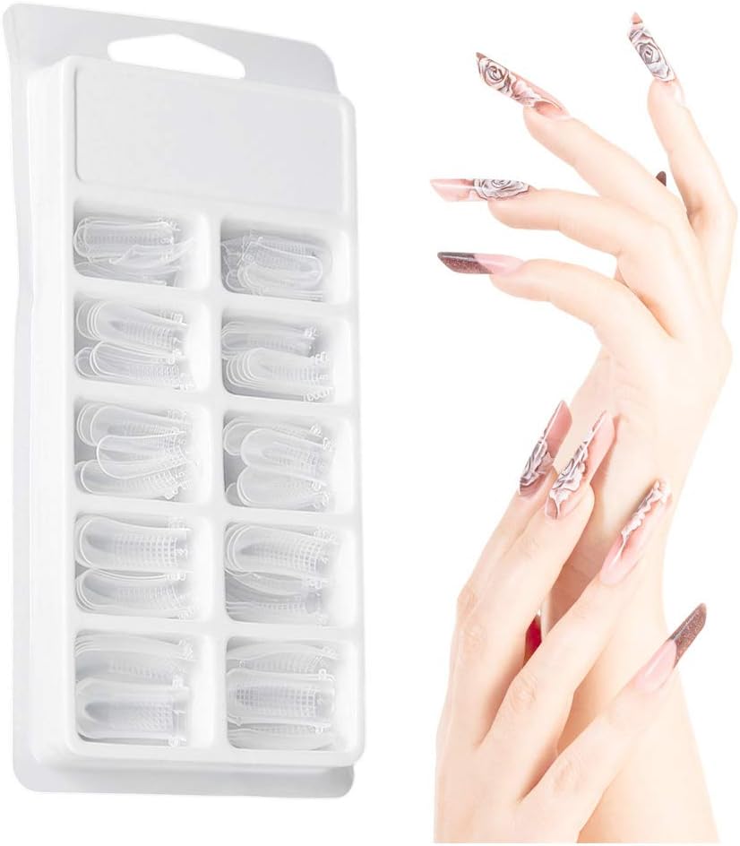 Nail Gel Mold Tips, 100pcs Clear Nail Form Full Cover Quick Building Gel Mold Tips Nail Extension DIY Manicure Tool - Image 5