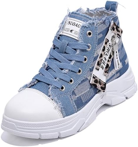 Amazon.com | High Top Denim Blue Shoes Walking Sneakers for Women
