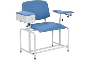 VivaComfort Blue Bariatric Extra-Wide and Extra-Tall Padded Blood Drawing Chair with Arm Rest and Drawer, 500 LBS Weight Capacity