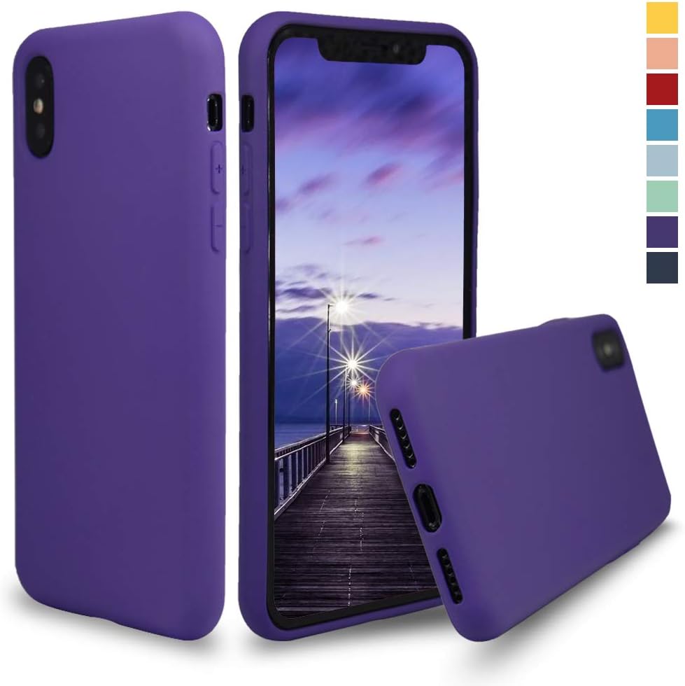 Inbeage Full Protection Silicone Rubber iPhone X Cas with Microfiber Cloth Lining Protection Slim Case for iPhone X/Xs (Purple)