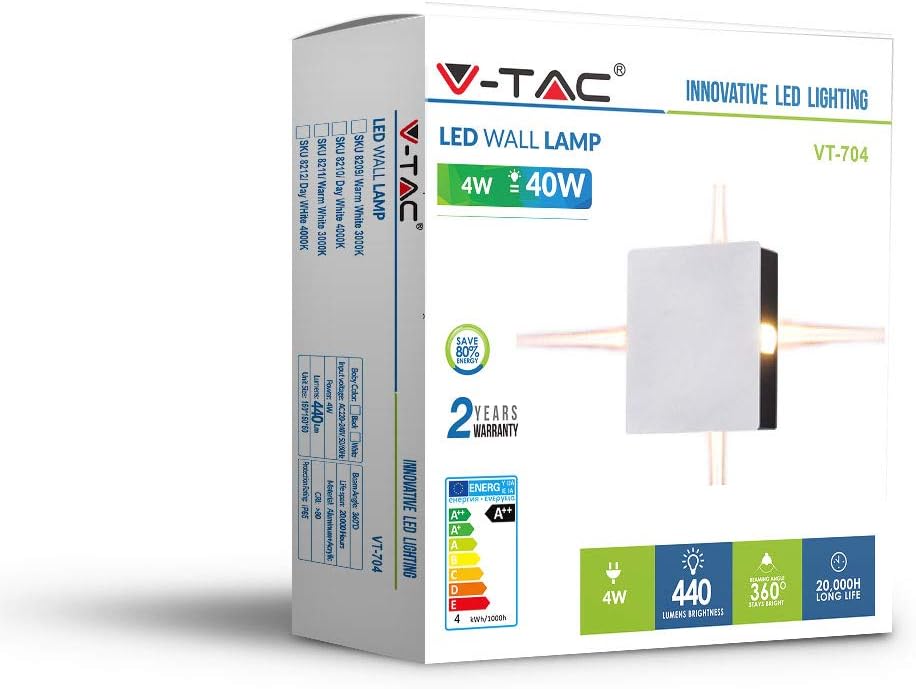 V-TAC 4W Outdoor LED Light-IP65 Waterproof Square Lamp, Black Die-Casting Aluminum Body - Image 3