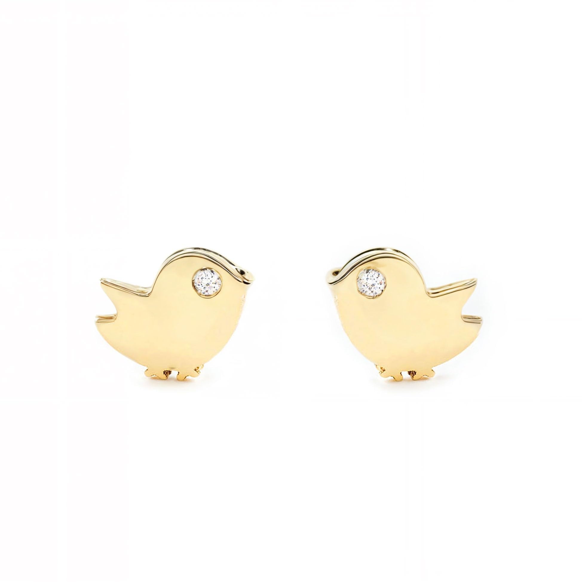 Mondepetit - 9ct Yellow Gold Bird Cubic Zirconia Children's Baby Girls Earrings shine