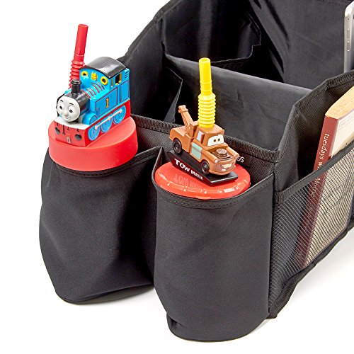 Car Back Seat Organizer iKross Car Console Storage Bins Basket with 2 Cup Holders for Adults Baby Toddler Kids, Back Seat Box Container for Minivan, Vans, Cars, SUV – Black - Thumbnail 4