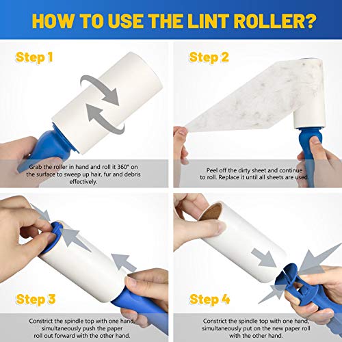 DELOMO Lint Rollers for Pet Hair Extra Sticky, Upgrade Portable Lint Roller with 3 Rollers + 6 Paper Rolls, 360 Sheets Total, Perfect for Furniture, Couch, Carpet, Car Seat & Clothing, Blue