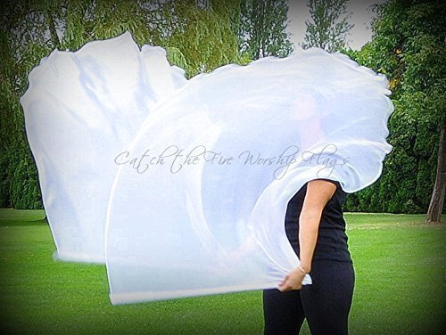 WHITE Shimmer Angel Wing Catch the Fire Worship Flags (single layer pair)