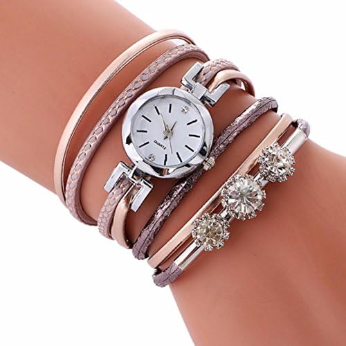 Women's Bracelet Watches, Anxinke Girls Leather Band Rhinestone Bangle Analog Quartz Wrist Watches (Rose Gold)