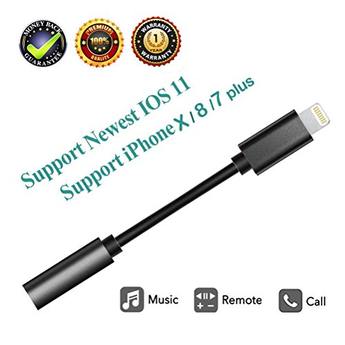 3.5mm Headphone Jack Adapter Compatible with iPhone Xs/Xs Max/XR/ 8/8 Plus/X (10) / 7/7 Plus, Audio Splitter Accessories Music Aux Adapter Headphone Dongle 3.5mm Earbud Cable – Black