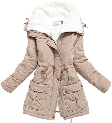 Womens Winter Jacket Parkas Thicken Plus Size Coats Outerwear Solid Mid-length Slim Cotton Faux Fur Lined Basic Tops