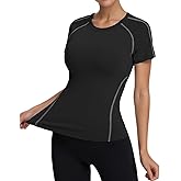Beftwo Compression Shirts Women Short Sleeve Workout Gym Athletic Running T-Shirts Sports Exercise Ladies Active Tops