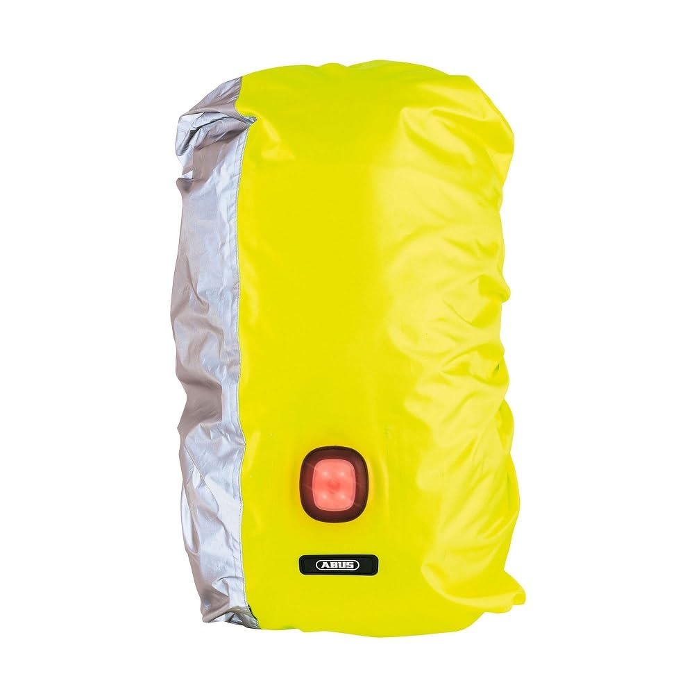 ABUS rain cover for backpacks - Lumino X-Urban Cover with integrated USB rear light - waterproof & visible backpack cover - yellow/silver