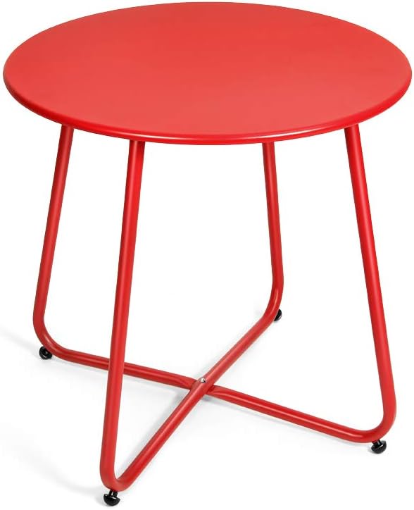 Pationate Patio Metal Side Table, Small Outdoor Bistro Round End Table (Poppy): Kitchen & Dining