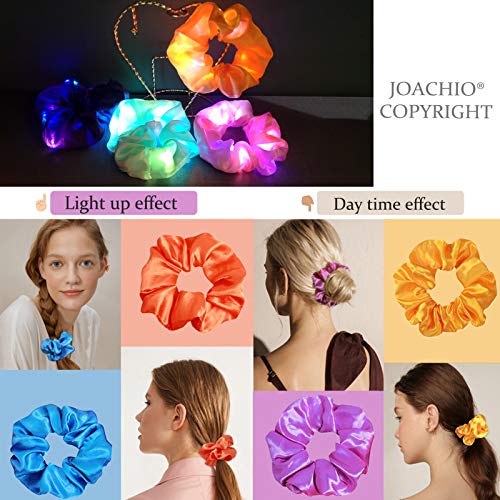 Light Up Hair Scrunchies, 8 Pcs Led Luminous Scrunchy Hair Bands Satin Scrunchies Elastic Hair Tie, Glow in the Dark Hair Accessories for Women Valentines Day Halloween Girls Birthday Gift Party Christmas New Year Headwear
