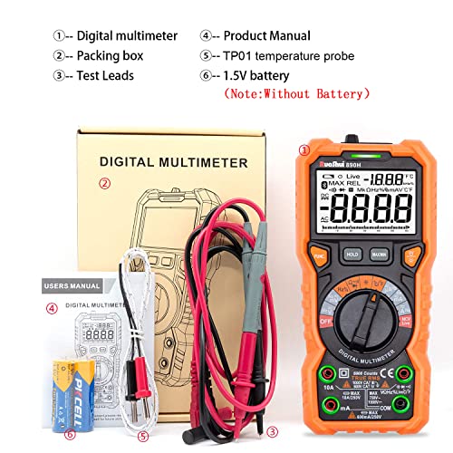 Digital Multimeter, 10A 1000V True RMS 6000 Counts Amp Volt Ohm Meter