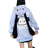 grhaat Kawaii Hoodie Zipper Harajuku Puppy Long Ear Casual Loose Hooded Sweatshirt Cutecore Y2k Graphic Pullovers