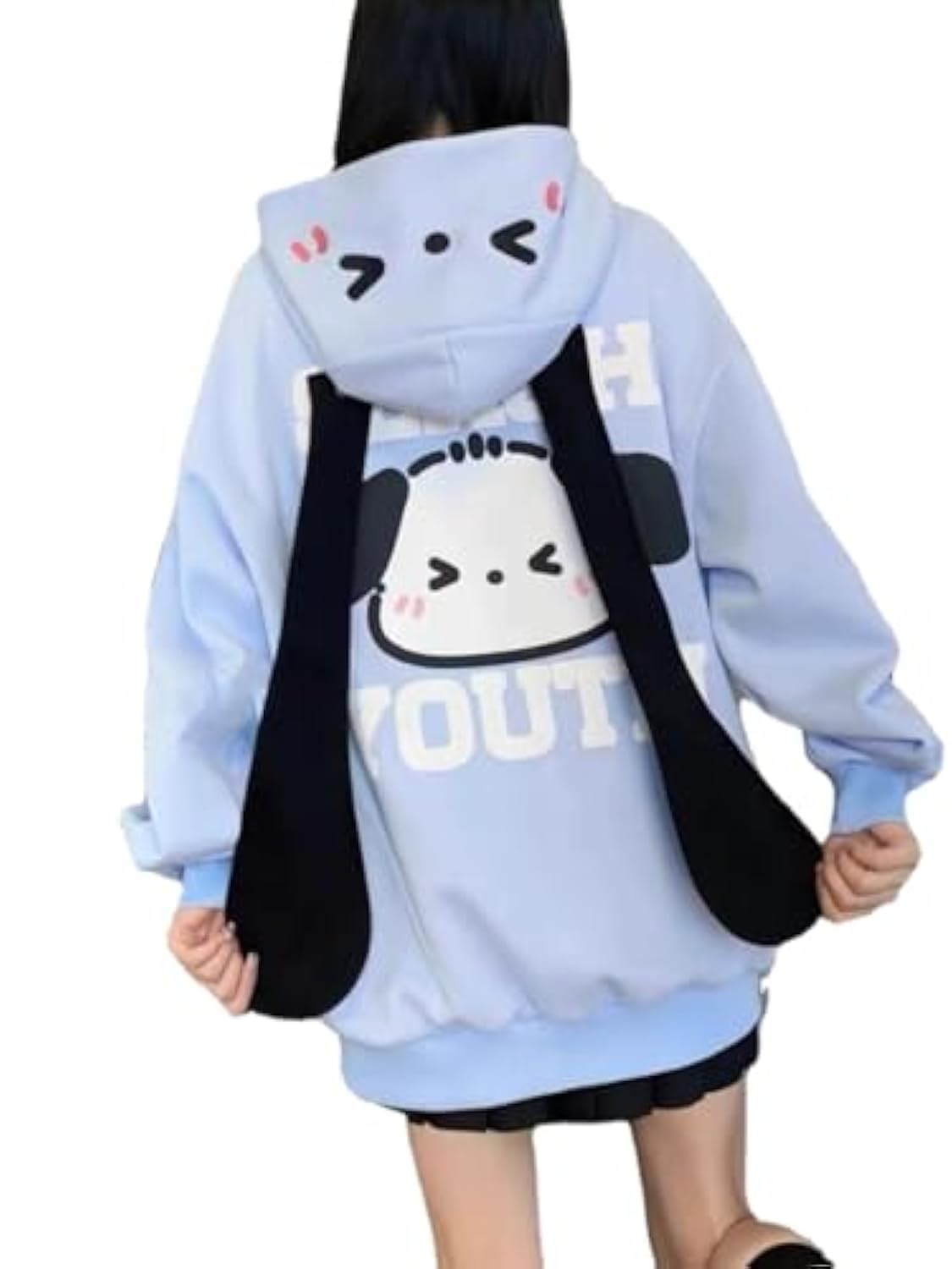Photo 1 of **DIRTY**grhaat Kawaii Hoodie Zipper Harajuku Puppy Long Ear Casual Loose Hooded Sweatshirt Cutecore Y2k Graphic Pullovers (Large,blue)