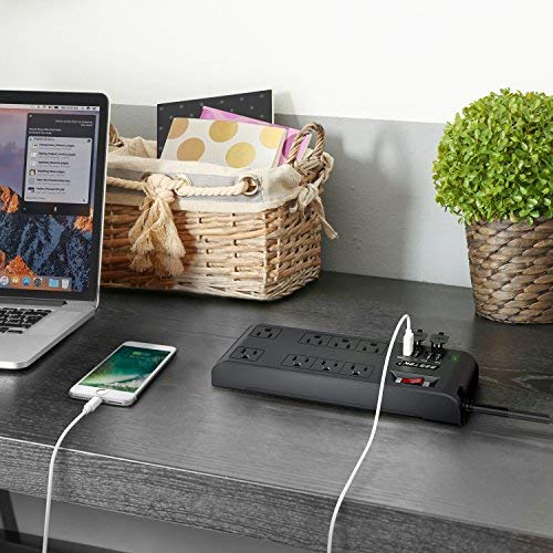 image for BESTEK 8-Outlet Surge Protector Power Strip 15Amp, 5V 4.2A 4 Smart USB