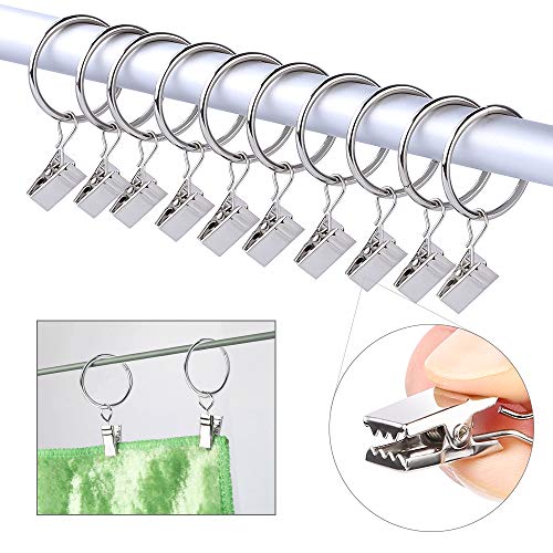 Hapythda Clip Curtain Rings, 20 PCS Metal Curtain Rings Silver Nickel Plating with Clips and Eyelet Decorative for Sheer Drape, Blackout Drapery and Drop Cloth Tarp(1.26 Inch) - Thumbnail 4