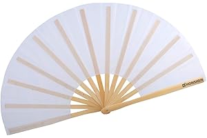HONSHEN Bamboo Large Folding Hand Fans Performance Fan for Events Dance Performance Festivals Gift (White)