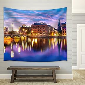 Beautiful Summer Evening Scenery of Sunset in The Old Town - Fabric Wall Tapestry Home Decor - 51x60 inches