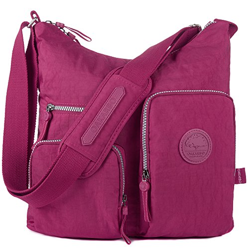 Nylon Crossbody Bag Multi-Pocket Travel Shoulder Bag (1204 Rose red)
