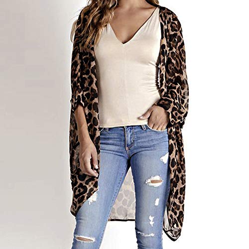 image for TWGONE Kimono Cardigans For Women 3/4 Sleeve Chiffon Coat Smock Leopar