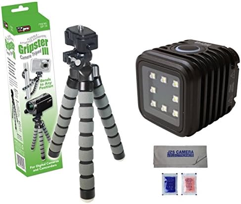 LitraTorch Waterproof Dimmable 8-LED Video Light for Smartphone Cameras Bundle with VidPro GP-14 Tripod and Microfiber Cleaning Cloth