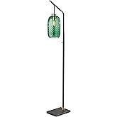 Adesso Black Floor Lamp with Emerald Green Glass Shade – Antique Style Accent Lighting for Bedroom, Living Room or Home Offic