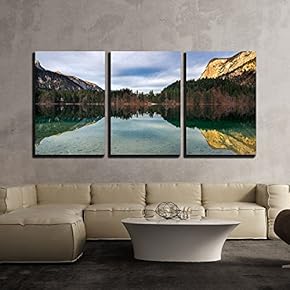 3 Piece Canvas Wall Art - Mountain Lake - Modern Home Art Stretched and Framed Ready to Hang - 16"x24"x3 Panels