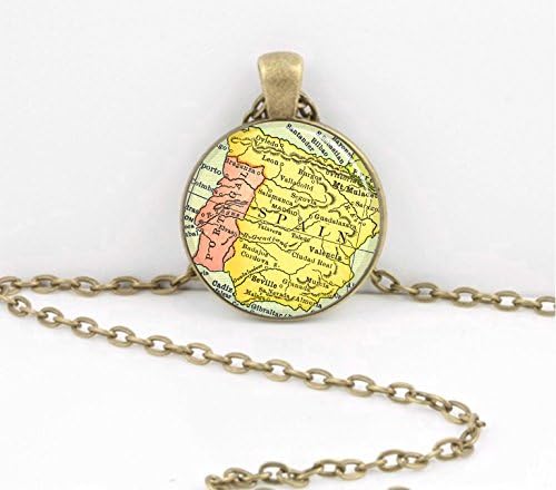 Spain Map Portugal Iberia Espana Jewelry Vintage Map pendant necklace key ring travel gift jewelry